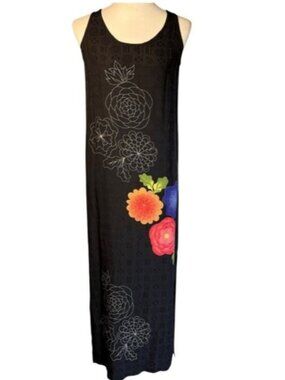 Black Floral Maxi Dress with Bright Accent